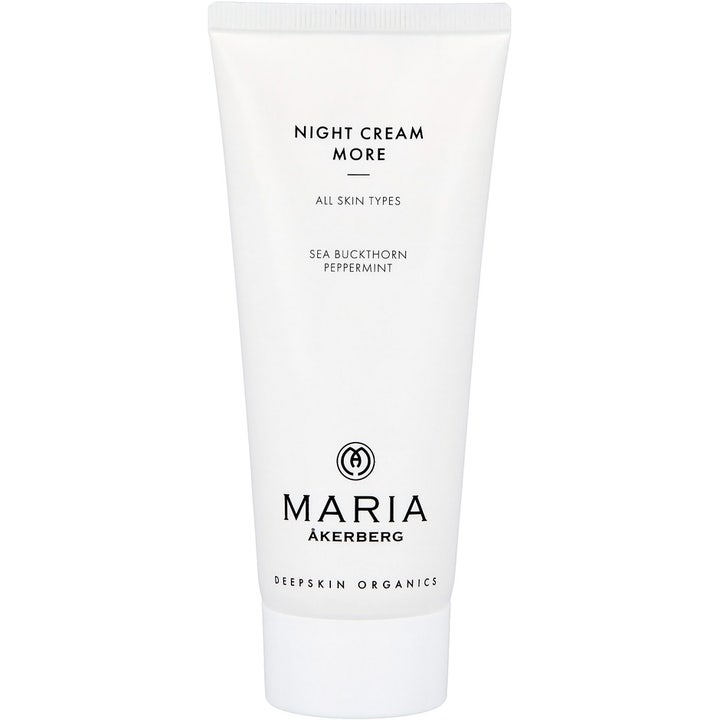 Maria Åkerberg Night Cream More uudistava yövoide valkoisessa tuubissa sisältää tyrniä ja virkistävää piparminttua