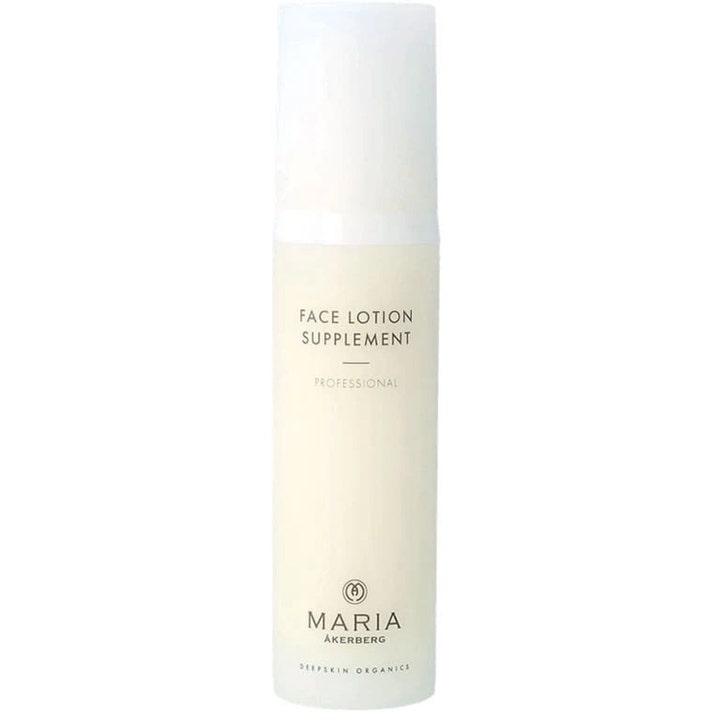 Maria Åkerberg Face Lotion Supplement elvyttävä kasvovoide kapeassa valkoisessa pakkauksessa valkoisella korkilla.