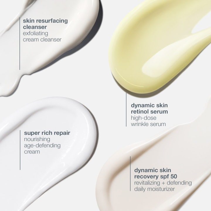 Dermalogica Skin Aging Solutions 70 ml ihonhoitosetti silottaa juonteita sisältäen keltaisia ja valkoisia voidekoostumuksia