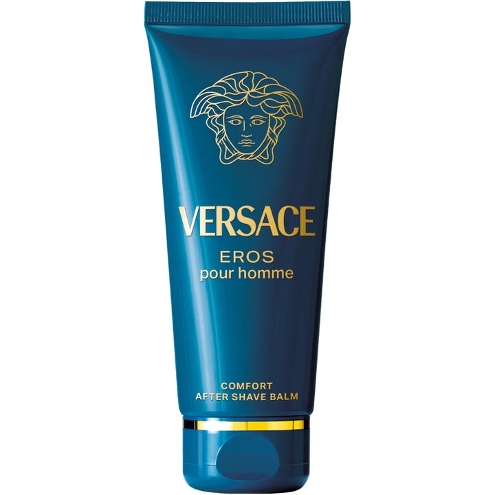 Versace Eros Pour Homme Comfort After Shave Balm rauhoittava voide turkoosissa tuubissa kultaisilla yksityiskohdilla