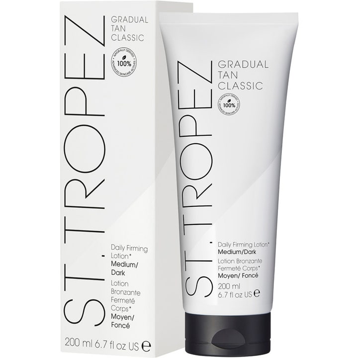 St.Tropez Gradual Tan Medium/Dark 200 ml kiinteyttävä itseruskettava vartalovoide valkoisessa tuubissa ja pakkauksessa.