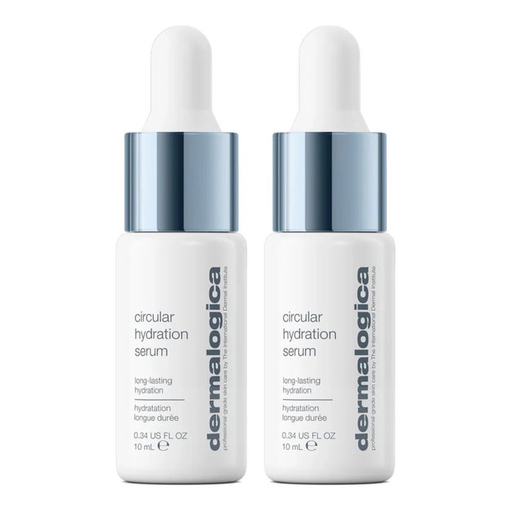 Dermalogica Circular Hydration Serum 10 ml syväkosteuttava seerumi kahdessa valkoisessa pipettipullossa.