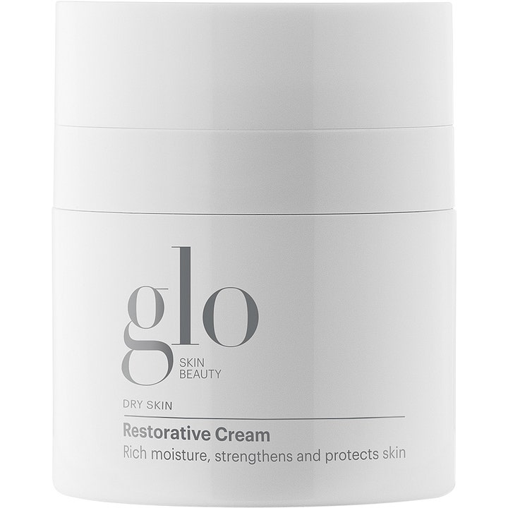Glo Skin Beauty Restorative Cream kosteuttaa ja vahvistaa kuivaa ihoa valkoisessa pelkistetyssä purkissa