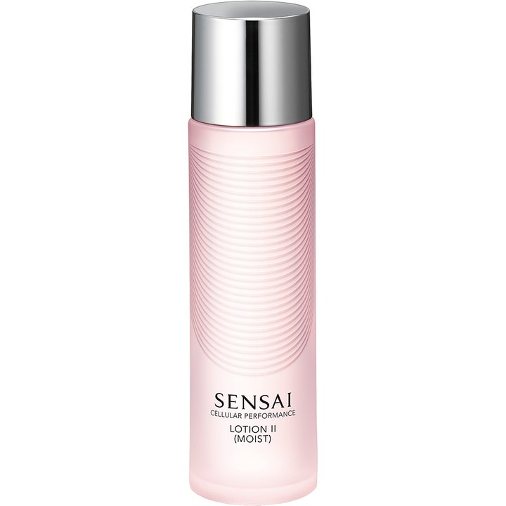 Sensai Cellular Performance Lotion II Moist 60 ml kosteuttava kasvovesi vaaleanpunaisessa aaltokuvioisessa pullossa.