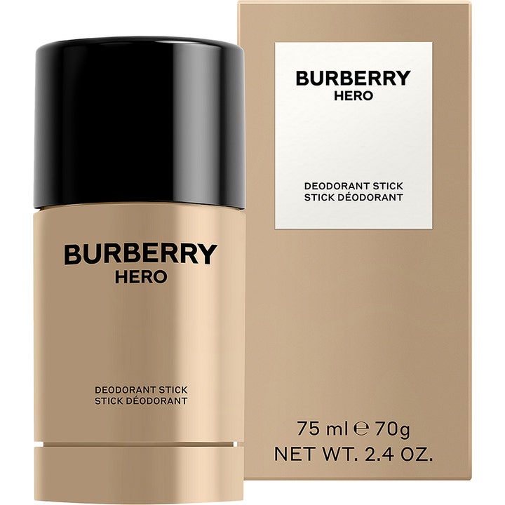 Burberry Hero 75 ml deodoranttikynä antaa raikkaan suojan beigessä pakkauksessa mustalla korkilla ja rasialla