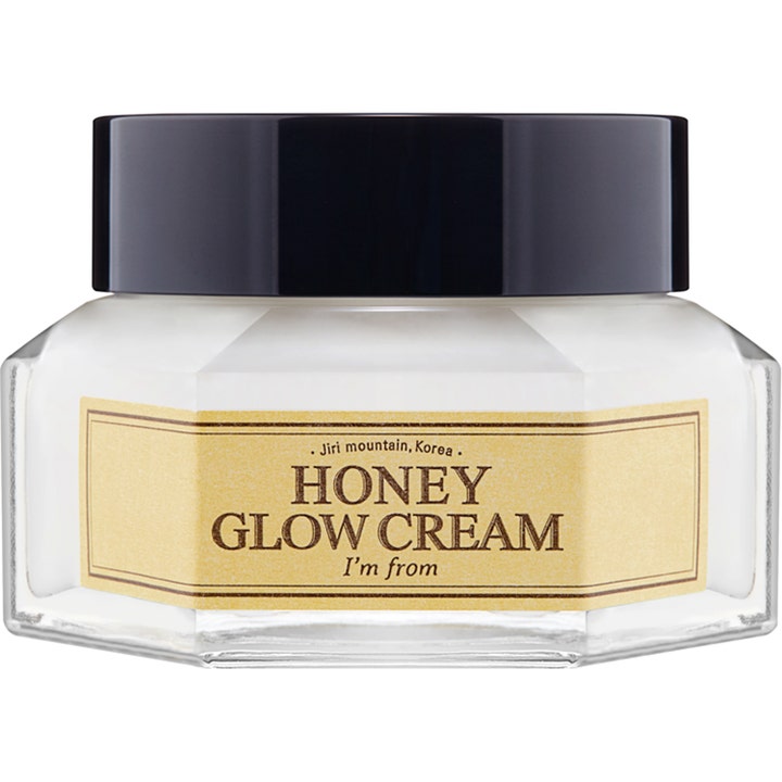I'm from Honey Glow Cream 50 ml hehkua antava kosteusvoide kulmikkaassa lasipurkissa mustalla korkilla.