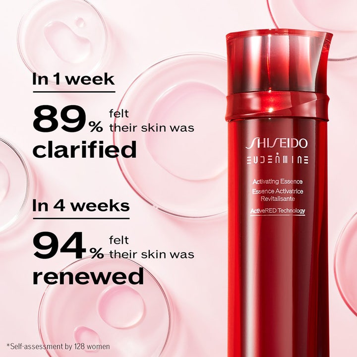 Shiseido Defend Eudermine Activating Essence 150 ml kirkastava hoitoneste ja tuloksia osoittava teksti