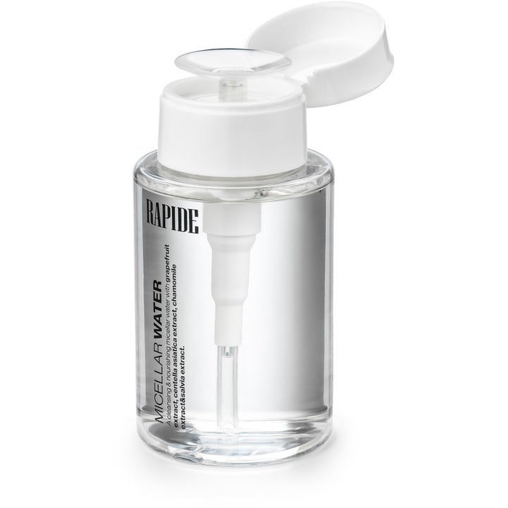 Rapide Micellar Water Clear 160 ml puhdistava misellivesi kirkkaassa pullossa valkoisella painopumpulla.