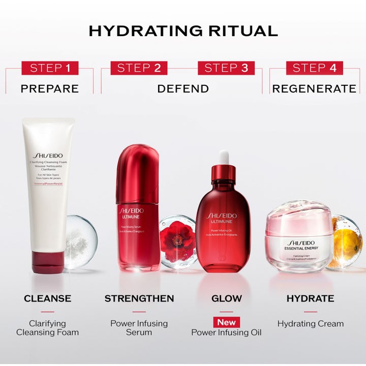 Shiseido Ultimune Power Infusing Oil 75 ml vahvistava kasvoöljy osana nelivaiheista ihonhoitorutiinia