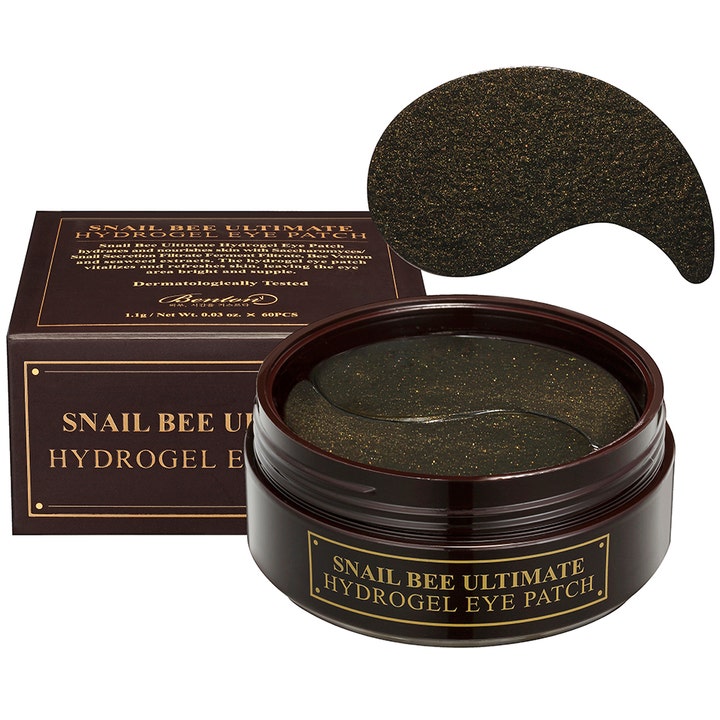 Benton Snail Bee Ultimate Hydrogel Eye Patch 60 kpl kirkastavat silmänympäryslaput ja kimaltelevia mustia hydrogeelinaamioita.