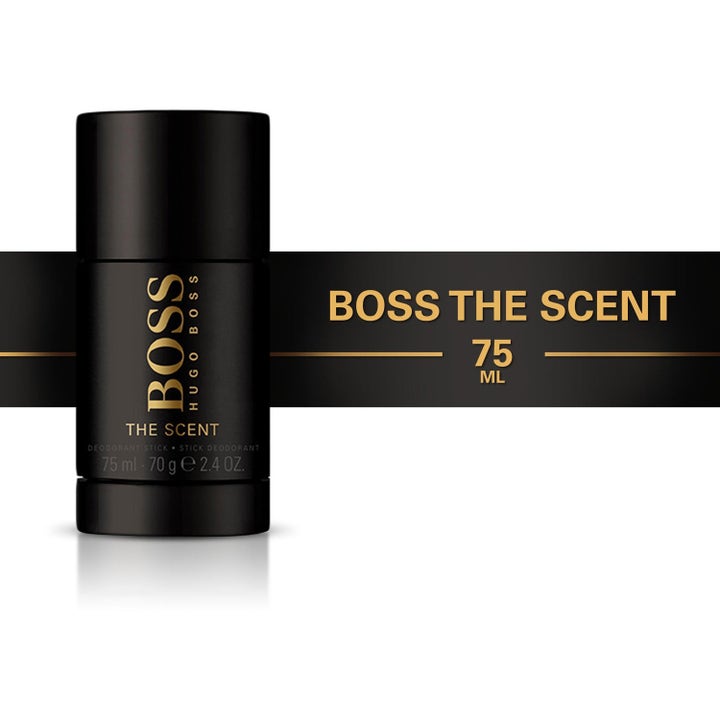 Hugo Boss Boss The Scent 75 ml deostick antaa raikkaan tuoksun tyylikkäässä mustassa hylsyssä kultaisin tekstein