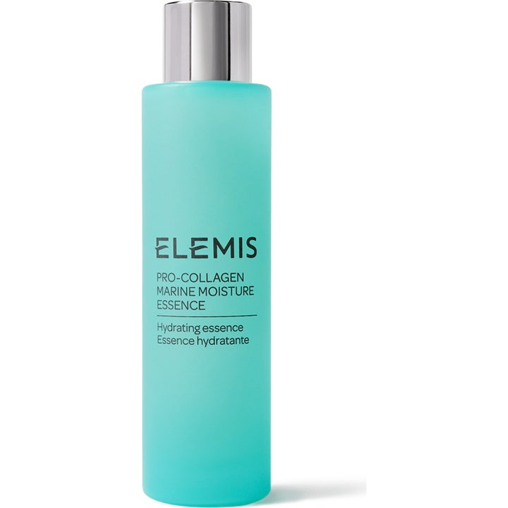 Elemis Pro-Collagen Marine Moisture Essence 100 ml kosteuttava hoitoneste huurteisessa turkoosissa pullossa.