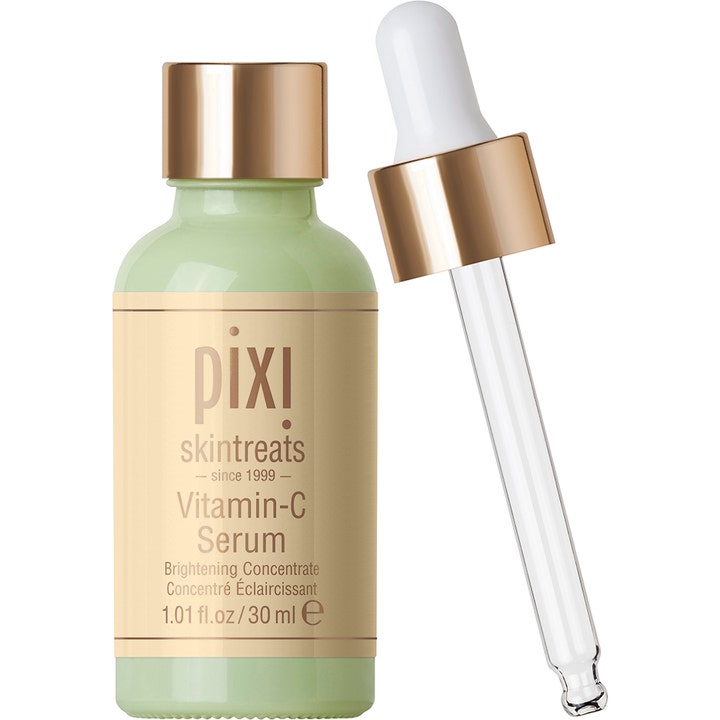 Pixi Vitamin-C Serum 30 ml kirkastava kasvoseerumi vihreässä pullossa kultaisella korkilla ja lasipipetillä