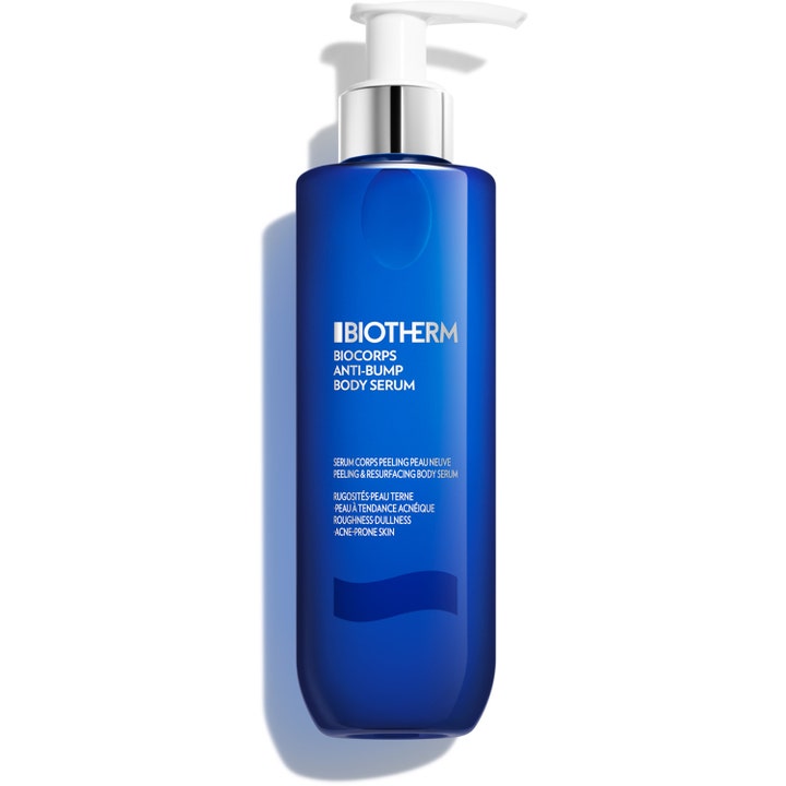 Biotherm Biocorps Anti-Bump Body Serum 200 ml silottava vartaloseerumi sinisessä pumppupullossa tekee ihosta tasaisemman.
