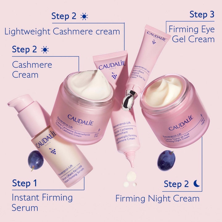 Caudalie Resveratrol-Lift Lightweight Firming Cashmere Cream 40 ml kiinteyttävä dagkräm osana ihonhoitorutiinia.