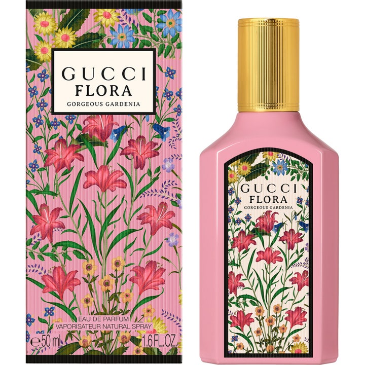 Gucci Flora Gorgeous Gardenia EdP 50 ml naisten tuoksu vaaleanpunaisessa pullossa ja kukkakuvioidussa pakkauksessa