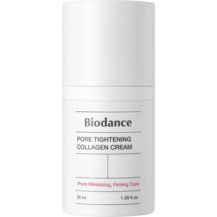 Biodance Pore Tightening Collagen Cream 50 ml ihohuokosia supistava kasvovoide valkoisessa pumppupullossa.