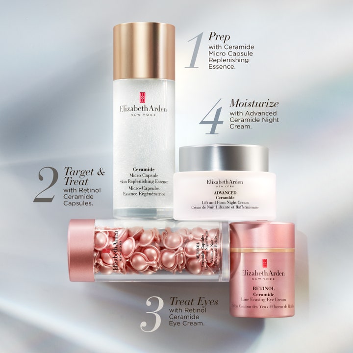 Elizabeth Arden Ceramide Lift & Firm Advanced Night Cream 50 ml kiinteyttävä yövoide valkoisessa purkissa vaiheena neljä
