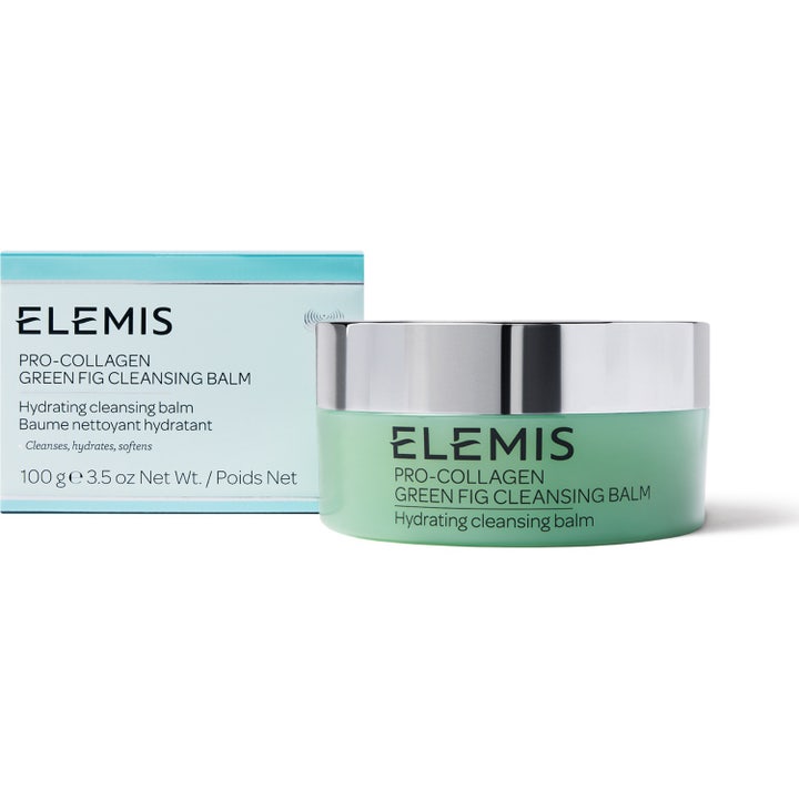 Elemis Pro-Collagen Green Fig Cleansing Balm 100 g kosteuttava puhdistusbalsami vihreässä purkissa ja pakkauksessa