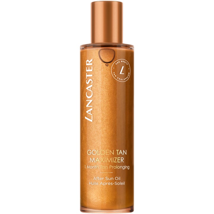 Lancaster Golden Tan Maximizer 150ml rusketusta pidentävä after sun öljy kultaisena kimaltelevassa pullossa.