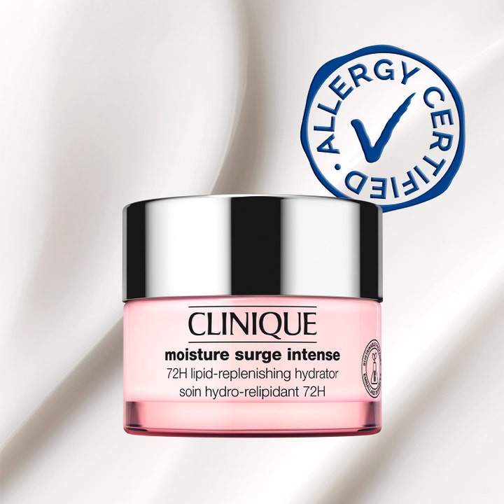 Clinique Moisture Surge Intense 72H 30 ml täyteläinen kasvovoide vaaleanpunaisessa purkissa Allergy Certified leimalla