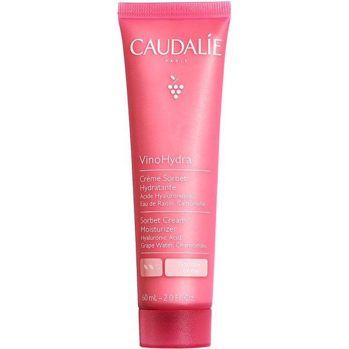 Caudalie VinoHydra Sorbet Cream 60 ml kosteuttava kasvovoide hyaluronihapolla vaaleanpunaisessa tuubissa.