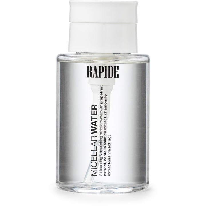 Rapide Micellar Water 100 ml puhdistava ja ravitseva misellivesi kirkkaassa muovipullossa valkoisella korkilla.