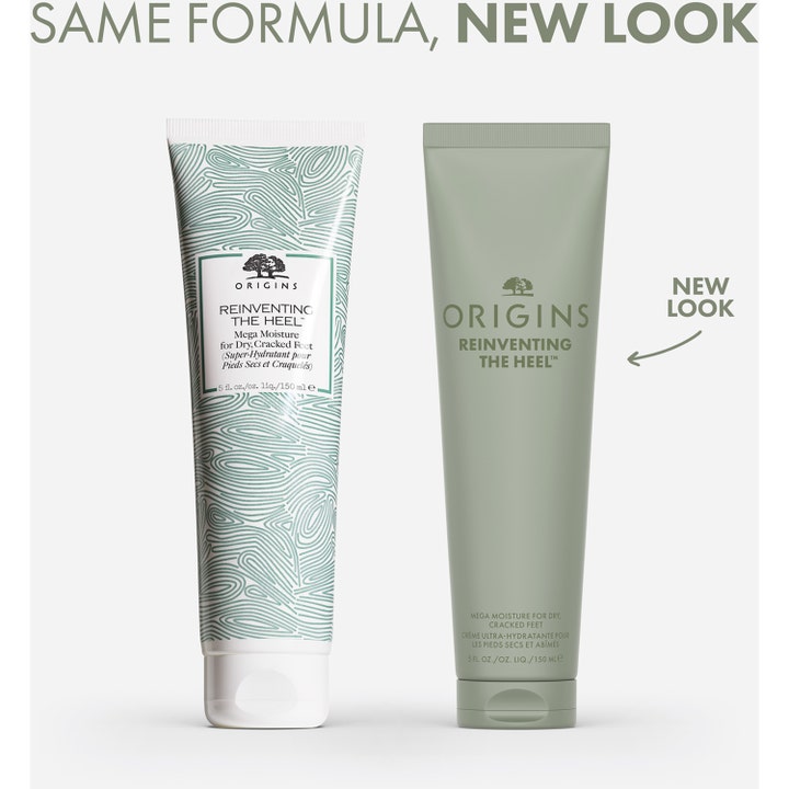 Origins Reinventing The Heel 150 ml jalkavoide kuiville jaloille uudessa minimalistisessa vihreässä tuubissa.