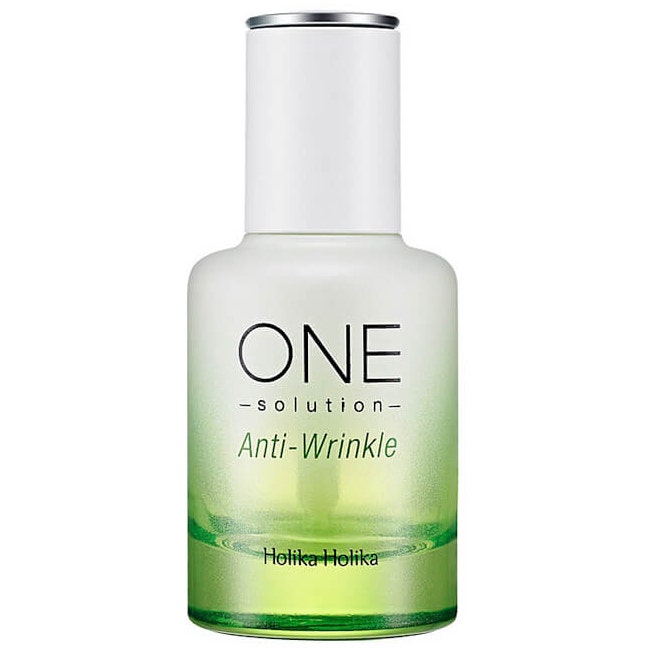 Holika Holika One Solution Anti-Wrinkle 30 ml ryppyjä silottava seerumi himmeässä vihreässä liukuvärilasiplullossa