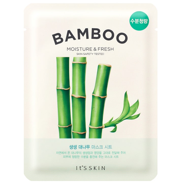 It'S SKIN Bamboo Moisture & Fresh 1 kpl kosteuttava kangasmaski, jonka pakkauksessa on vihreitä bambunvarsia.