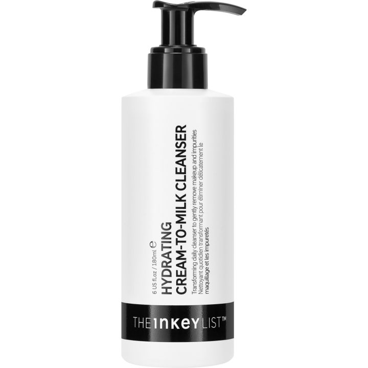 The INKEY List Hydrating Cream-To-Milk Cleanser 180 ml kosteuttava kasvonpuhdistusaine valkoisessa mustapumppuisessa pullossa