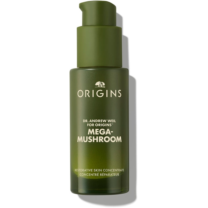 Origins Mega-Mushroom Restorative Skin Concentrate rauhoittava seerumi vihreässä mattapintaisessa pumppupullossa