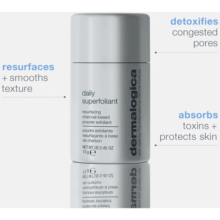 Dermalogica Daily Superfoliant 13 g kuorintajauhe harmaassa purkissa, joka puhdistaa ja silottaa ihoa