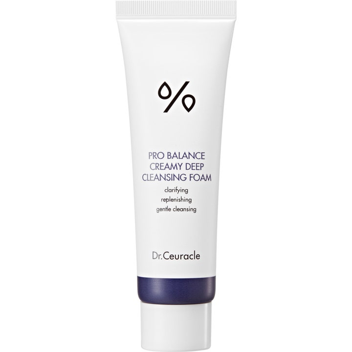 Dr. Ceuracle Pro Balance Creamy Deep Cleansing Foam 150ml kirkastava puhdistusvaahto valkoisessa tuubissa sinisellä raidalla