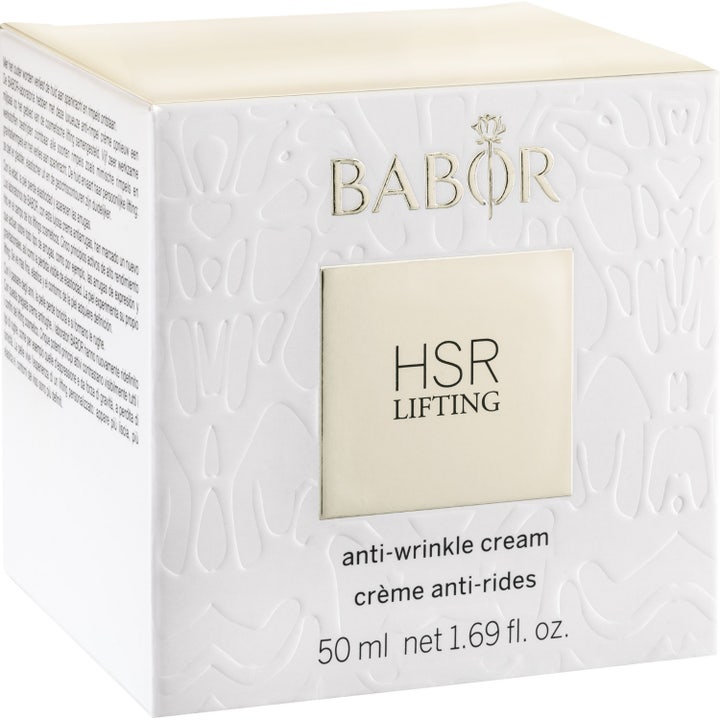 Babor HSR Lifting Cream 50 ml silottava kasvovoide kohokuvioidussa valkoisessa pakkauksessa kultaisin yksityiskohdin