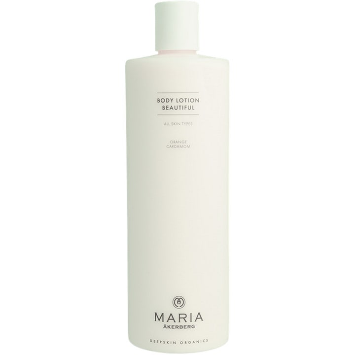 Maria Åkerberg Body Lotion Beautiful 500 ml kosteuttava vartalovoide valkoisessa pumppupullossa.