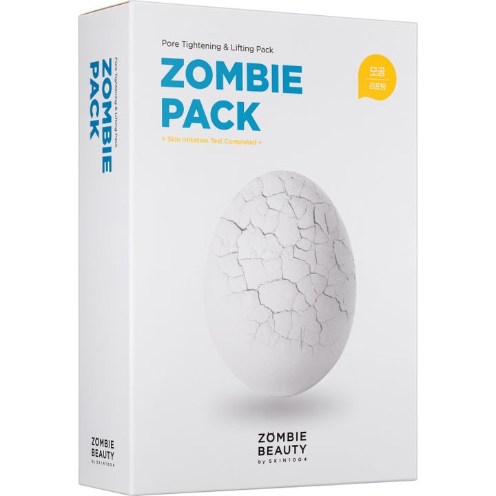 SKIN1004 Zombie Beauty Zombie Pack ihohuokosia supistava kasvonaamio valkoisessa pakkauksessa, jossa on halkeileva muna.