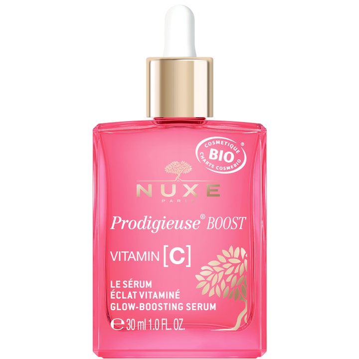 Nuxe Prodigieuse Boost Vitamin C 30 ml heleyttävä seerumi pinkissä lasipullossa kultaisella pipetillä