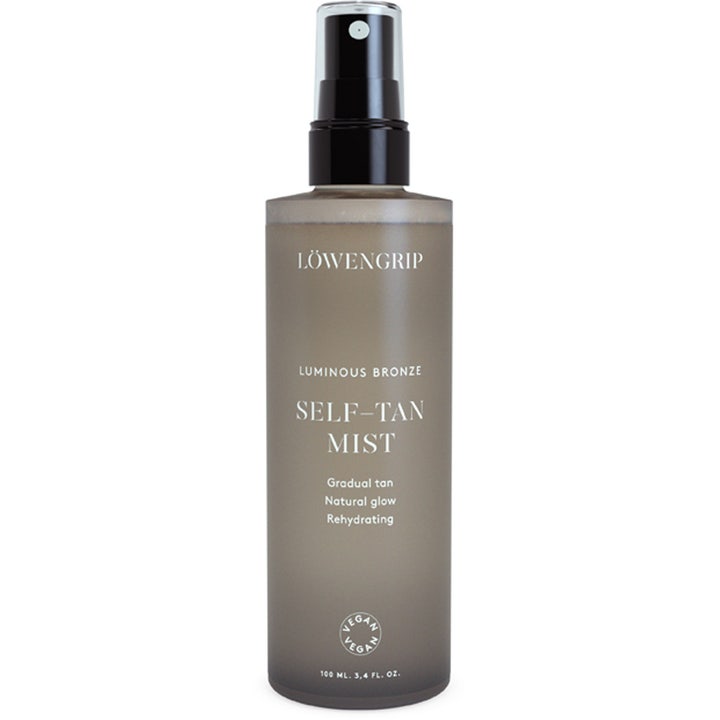 Löwengrip Luminous Bronze Self-Tan Mist 100 ml itseruskettava suihke antaa luonnollista hehkua harmaassa mattapullossa.