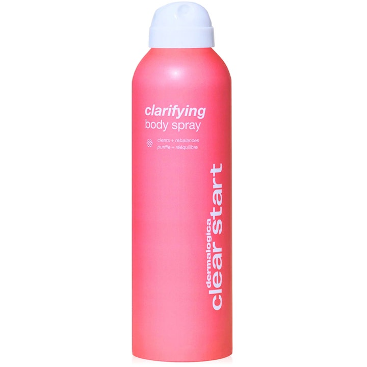 Dermalogica Clear Start Clarifying Body Spray 177 ml epäpuhtauksia hillitsevä vartalosuihke pinkissä pullossa.