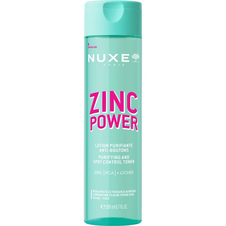 Nuxe Zinc Power Purifying and Spot Control Toner 200 ml puhdistava kasvovesi turkoosissa muovipullossa.