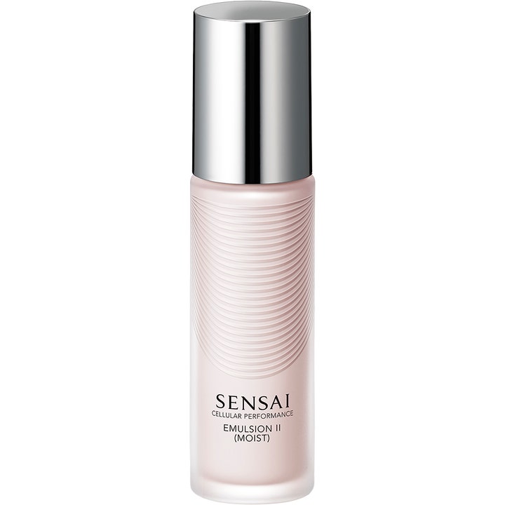 Sensai Cellular Performance Emulsion II Moist 50 ml kosteuttava emulsio vaaleanpunaisessa aaltopullossa.