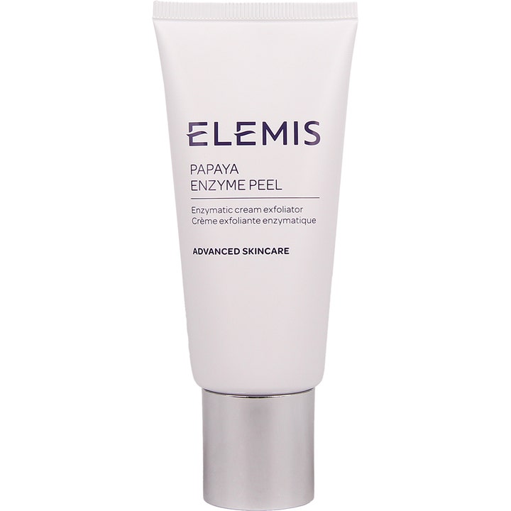 Elemis Papaya Enzyme Peel 50 ml kirkastava kuorintavoide valkoisessa tuubissa hopeisella korkilla.