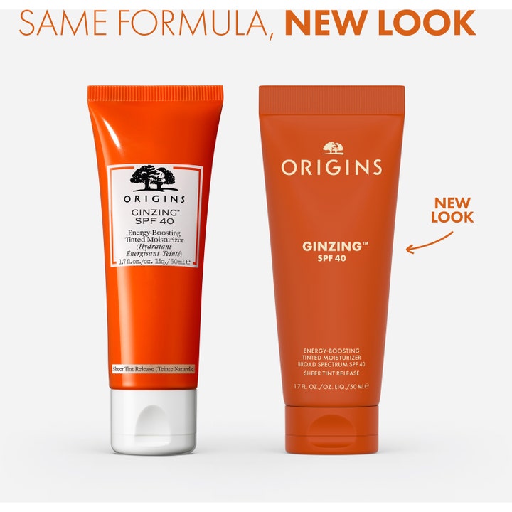 Origins GinZing SPF40 50 ml sävyttävä aurinkovoide kasvoille oransseissa tuubeissa näyttää uuden ulkoasun.