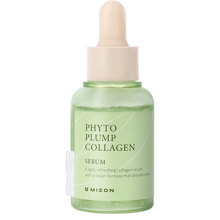 Mizon Phyto Plump Collagen Serum 30 ml kiinteyttävä seerumi vihreässä lasipullossa, jossa on pipetti