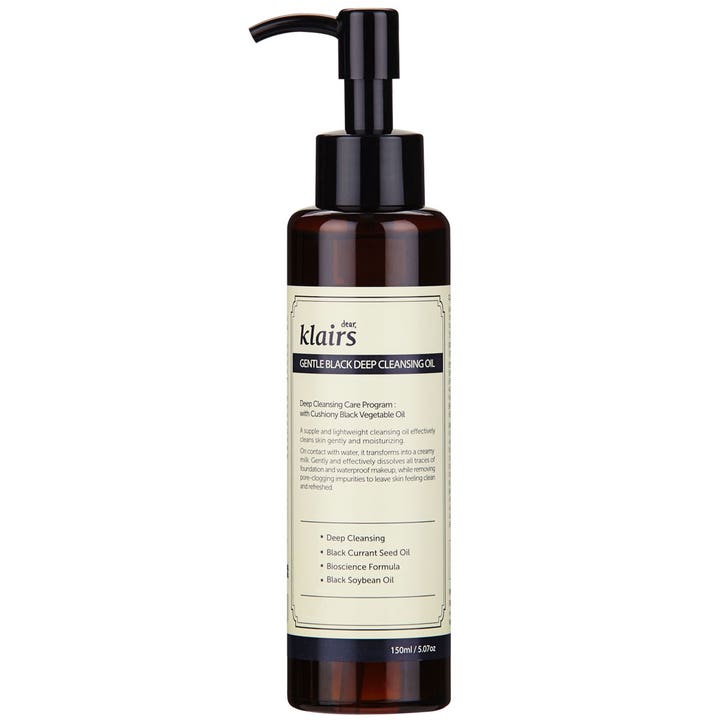 Klairs Gentle Black Deep Cleansing Oil 150 ml syväpuhdistava puhdistusöljy ruskeassa pumppupullossa kosteuttaa ihoa.