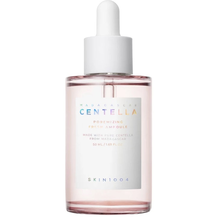 SKIN1004 Madagascar Centella Poremizing Fresh Ampoule 50 ml ihohuokosia supistava seerumi vaaleanpunaisessa lasipullossa