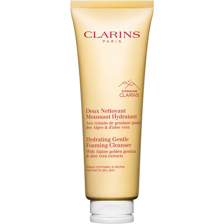 Clarins Hydrating Gentle Foaming Cleanser kosteuttava puhdistusvaahto keltaisessa tuubissa valkoisella korkilla