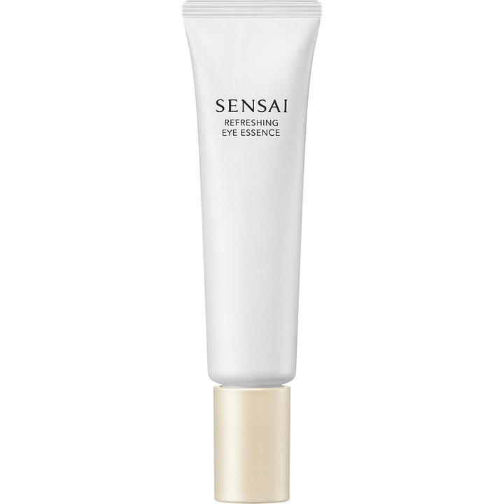 Sensai Refreshing Eye Essence virkistävä silmänympärysseerumi valkoisessa tuubissa jossa on tyylikäs kullanhohtoinen korkki