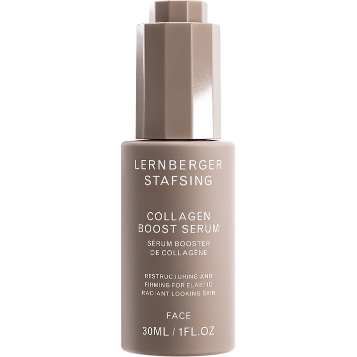 Lernberger Stafsing Collagen Boost Serum 30 ml kiinteyttävä kasvoseerumi mattapintaisessa beigessä pullossa hopeisella korkilla